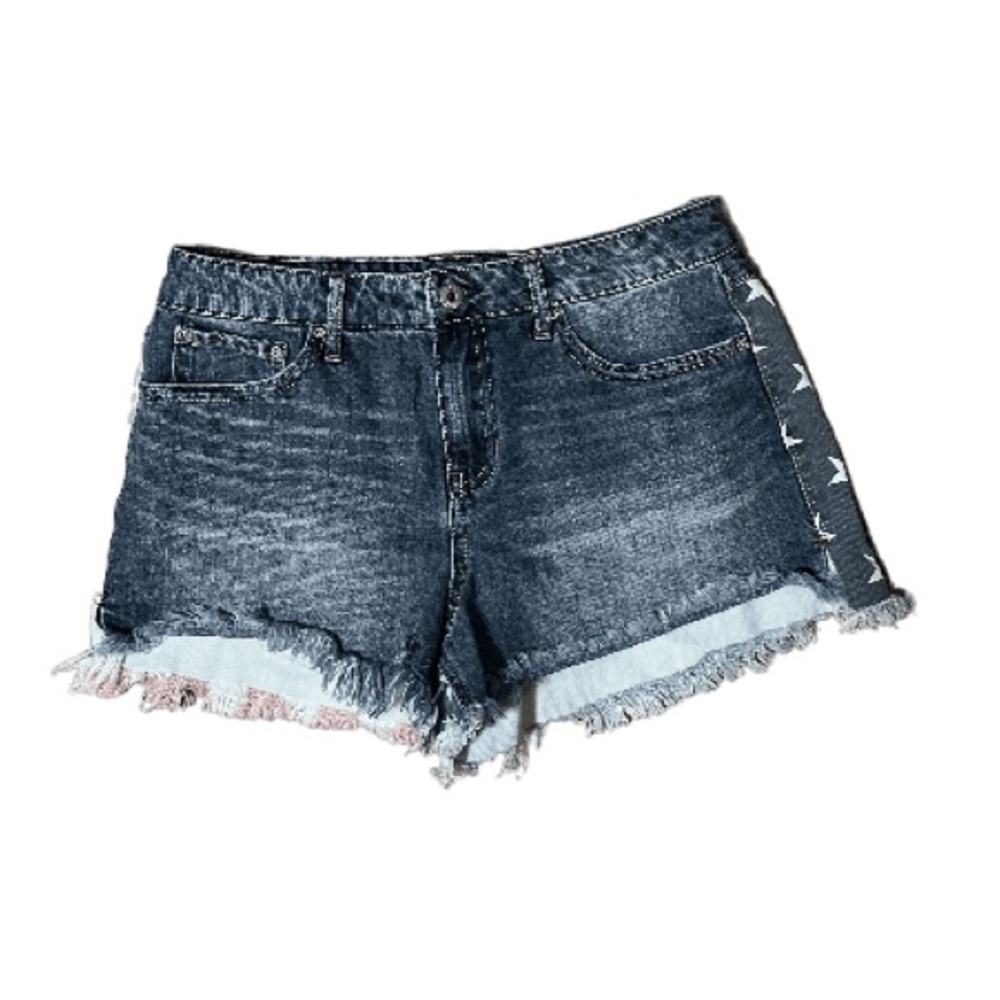 TRUE CRAFT Americana patriotic flag denim jean shorts size 7 - Picture 2 of 9